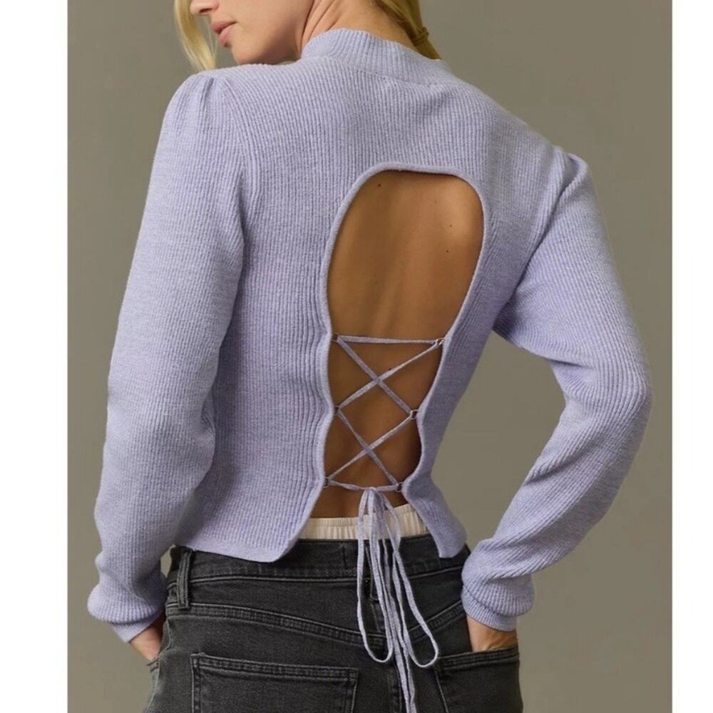 Anthropologie Mock Neck Lace Up Open Back Sweater - Picture 13 of 16